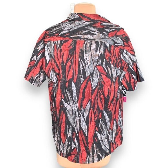 Vintage Shirt Red Black Abstract Short Sleeve Boxy Camp Collar Hawaiian Printed - Picture 4 of 12